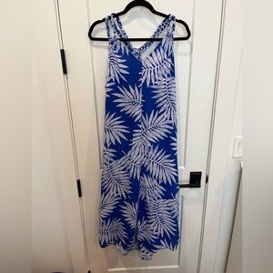 C&C California linen blend beach dress cover up. Royal blue & white midi Size L